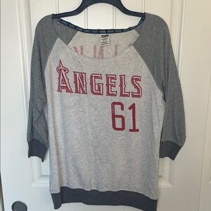PINK Victoria's Secret Gray and Red Angels Top